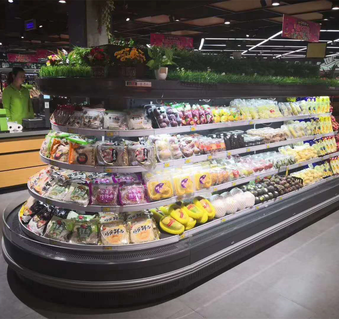 Supermarket Equipment Circle Vegetable Display Refrigerator Island Cooler 